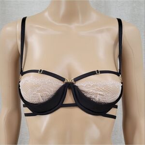 ANN Summers Black Strappy Cage Balconette with Cream/Nude Lace